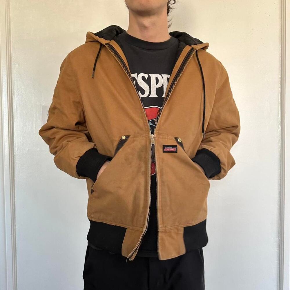 Swag Vintage Y2K Thrashed Dickies Brown Canvas Hooded Work Jacket - Picture 8 of 8